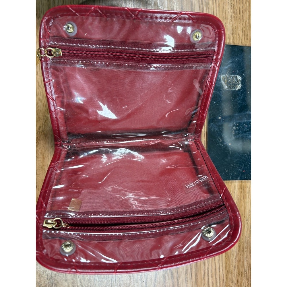 Women Toiletry Bag Red Croc‎ Embossed Faux Leather Bow Detail Travel Case - Picture 2 of 5